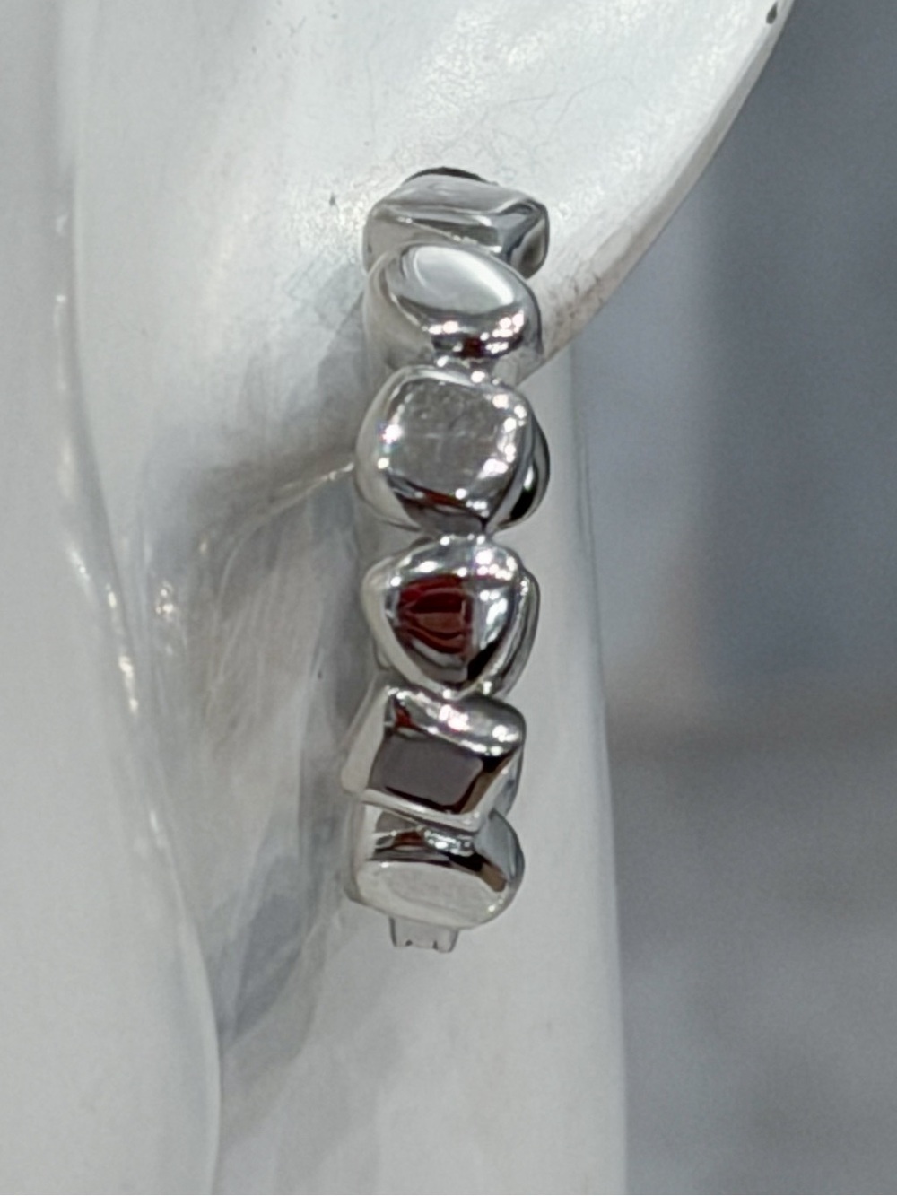 Sterling Silver Pebbled Hoop Earrings - Picture 5 of 10